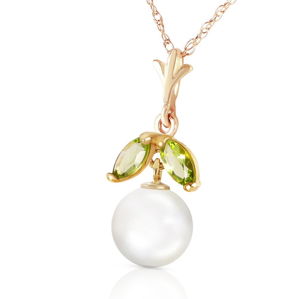 14K.  GOLD NECKLACE WITH NATURAL PEARL & PERIDOT - Picture 2 of 6